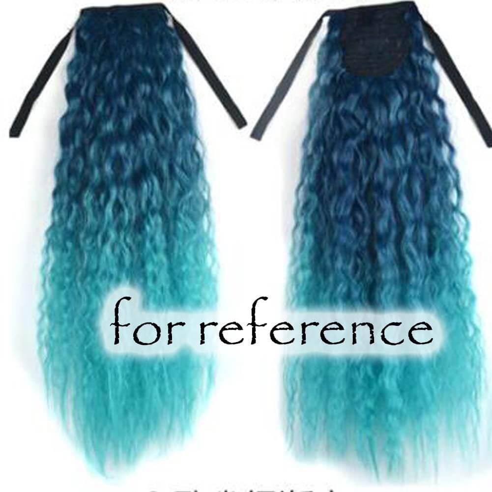 Wavy Curly Wrap Around Ponytail Wig Extension Woman Drawstring Synthetic Hair Extension Fluffy Hairpiece,Gradient Peacock Green - Clothes For Her Online Store