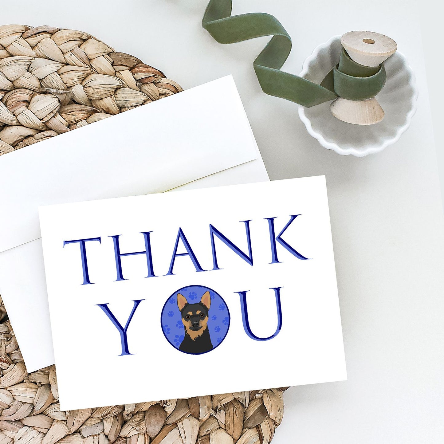 Chihuahua Black and Tan #1 Thank You Greeting Cards Pack of 8 Blank Cards with Envelopes Whimsical A7 Size 5x7 Blank Note Cards