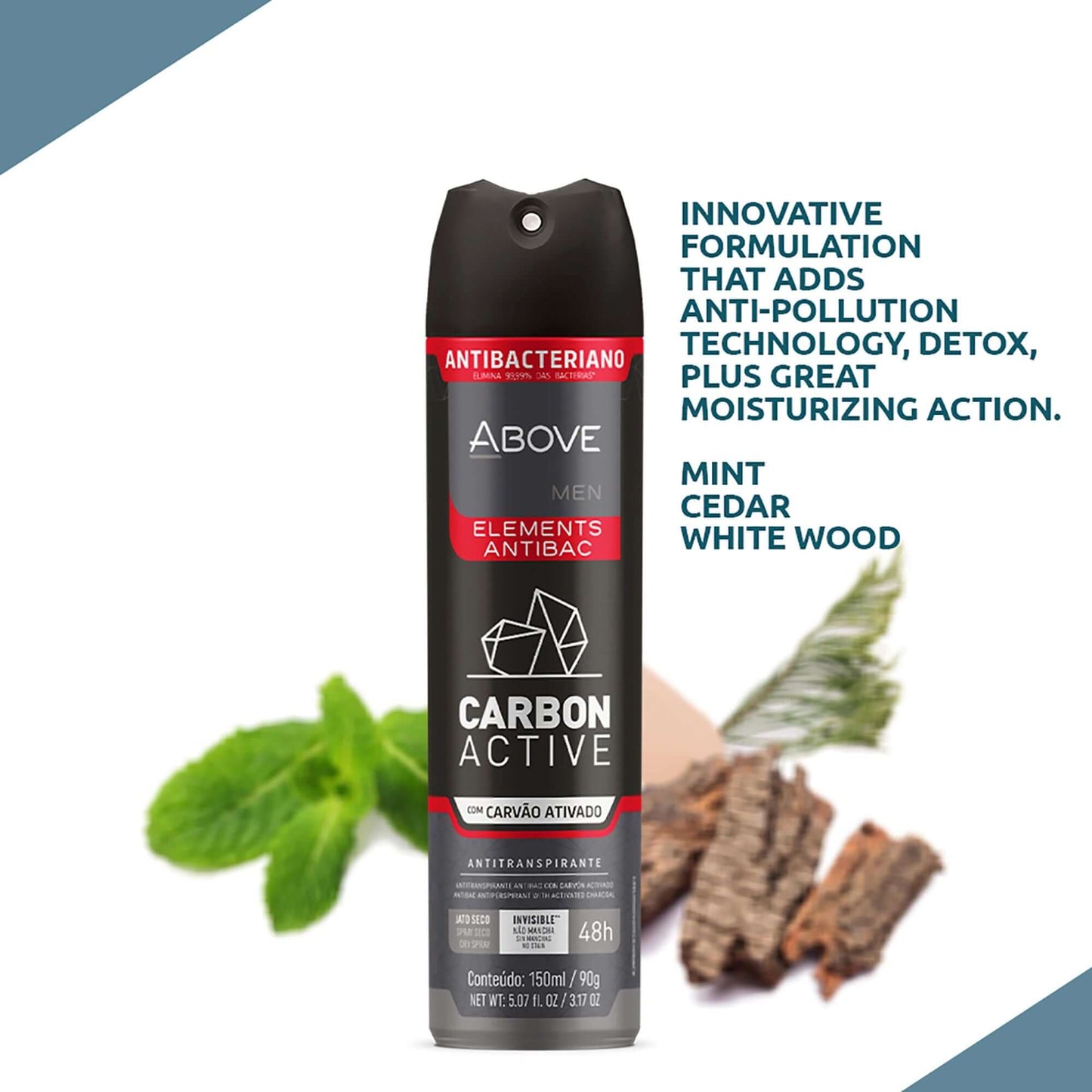 ABOVE Carbon Active - 48 Hours Elements Antiperspirant Deodorant Spray for Men - Mint, Mandarin, and Orange - Protects Against Sweat and Body Odor - Stain, Cruelty, and Alcohol Free - 3.17 oz