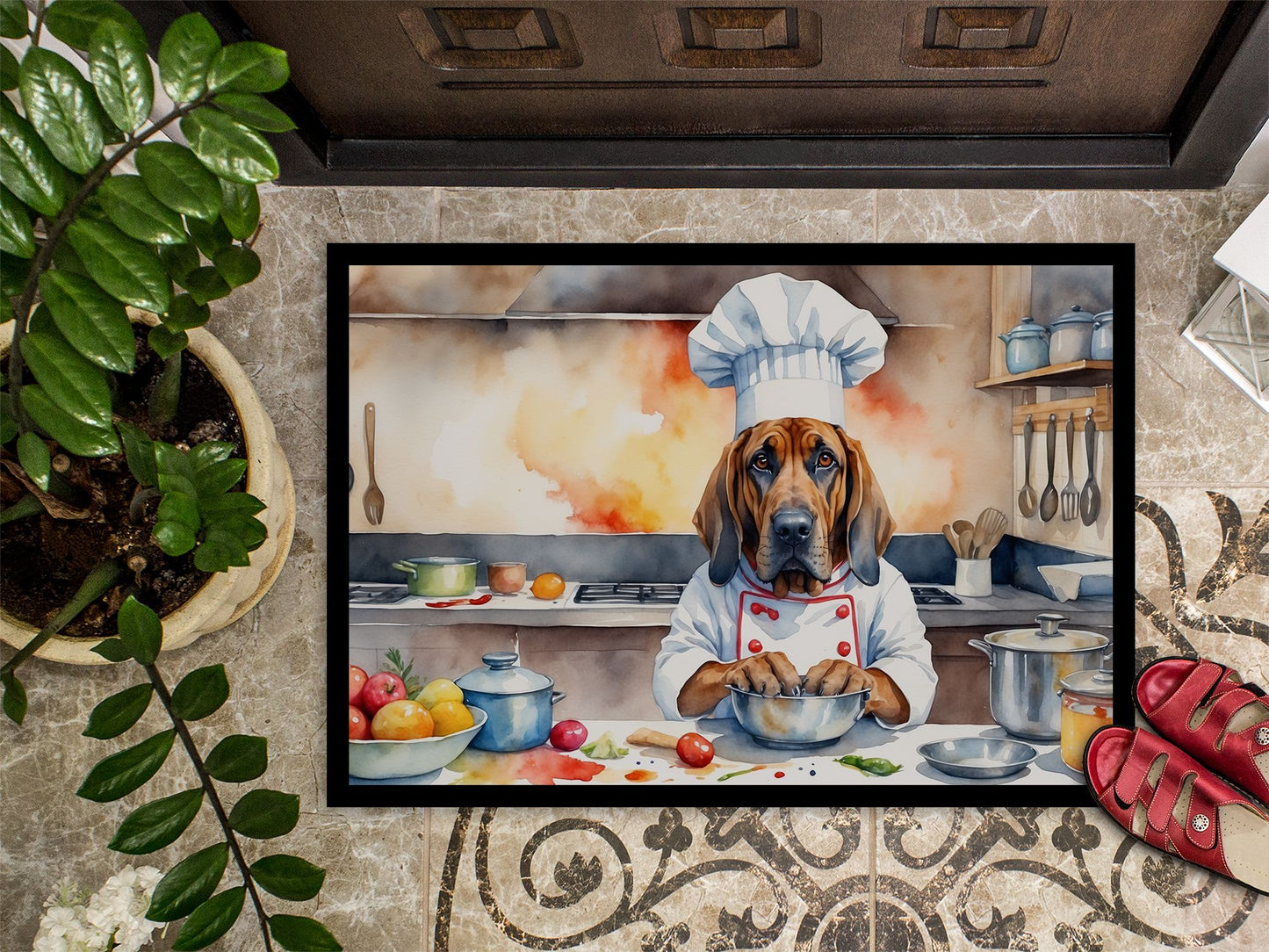 NEW Bloodhound The Chef Doormat Front Door Mat Indoor Outdoor Rugs for Entryway, Non Slip Washable Low Pile, 18H X 27W
