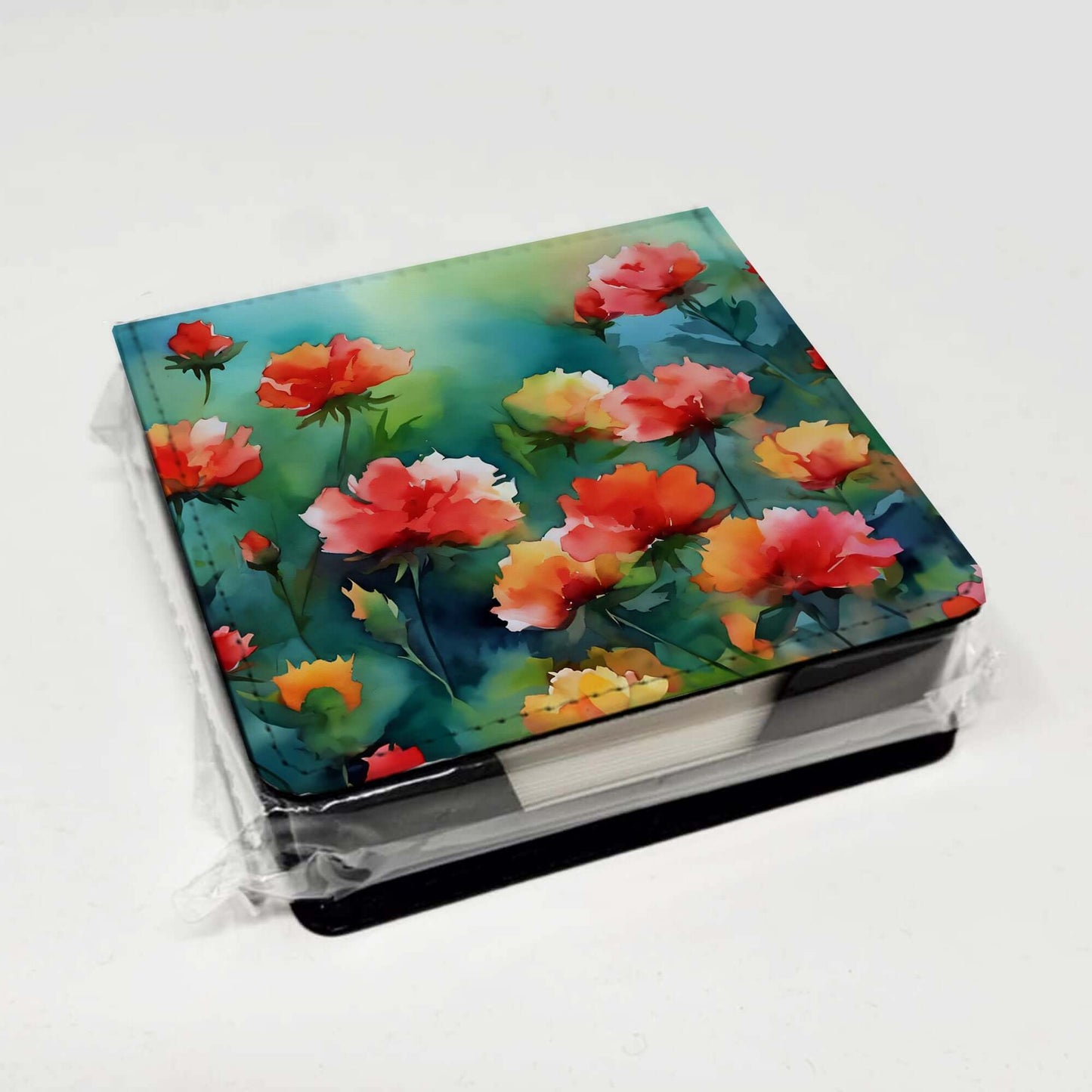 Ohio Scarlet Carnations in Watercolor PU Leather Note Paper Holder with Artist-Designed Cover, Desk Accessory, Office Gift