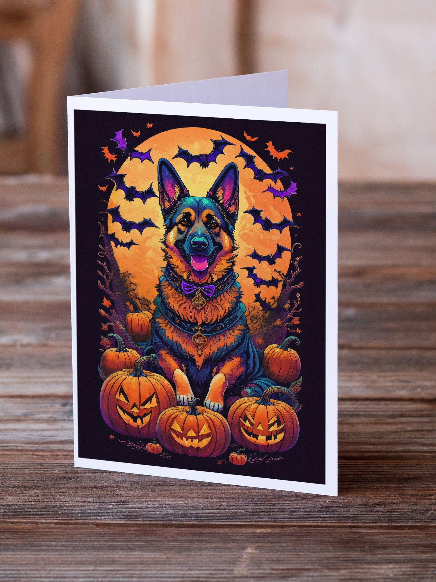 German Shepherd Witchy Halloween Greeting Cards Pack of 8 Blank Cards with Envelopes Whimsical A7 Size 5x7 Blank Note Cards