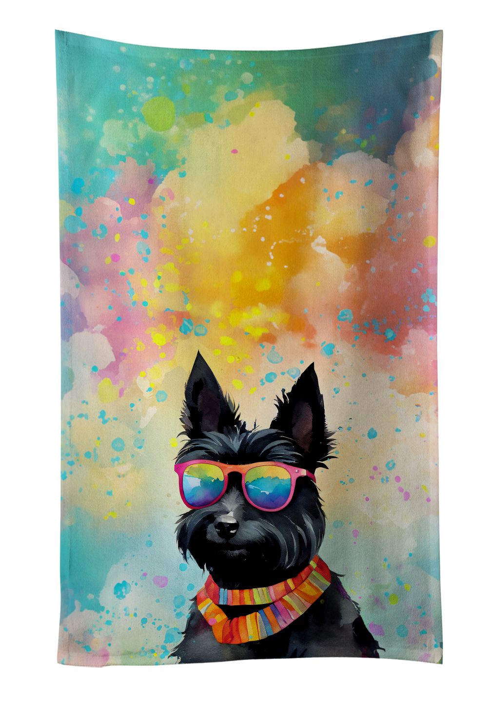 Scottish Terrier Hippie Dawg Kitchen Towel Dish Cloths Guest Hand Towel Decorative Bathroom Towel for Face,Tea, Dishcloth, Kitchen and Bath