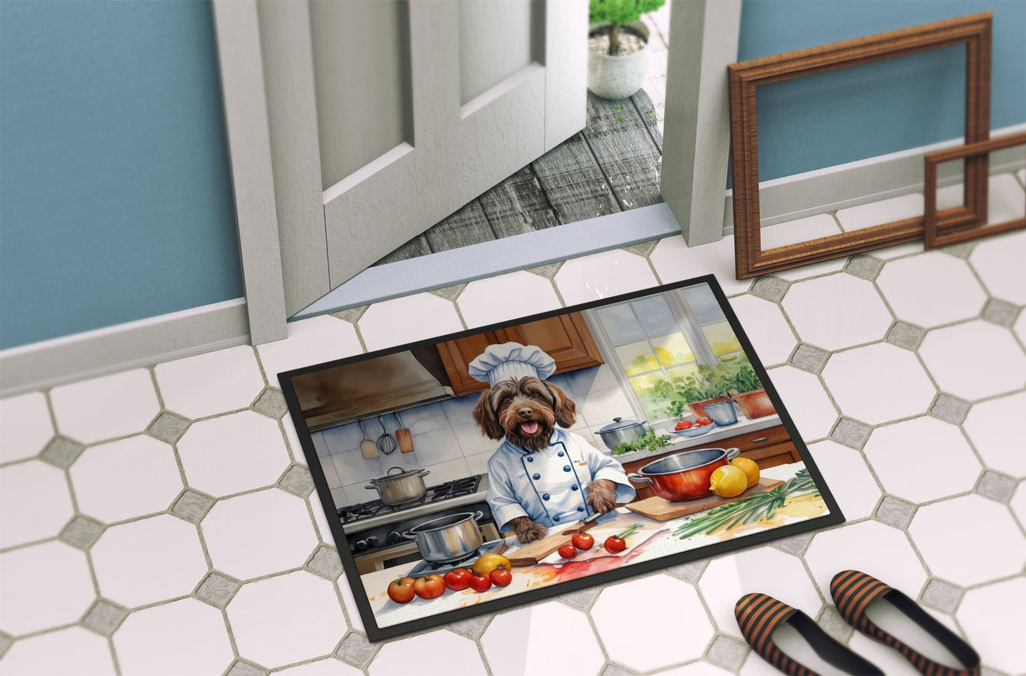 Wirehaired Pointing Griffon The Chef Doormat Front Door Mat Indoor Outdoor Rugs for Entryway, Non Slip Washable Low Pile, 24H X 36W