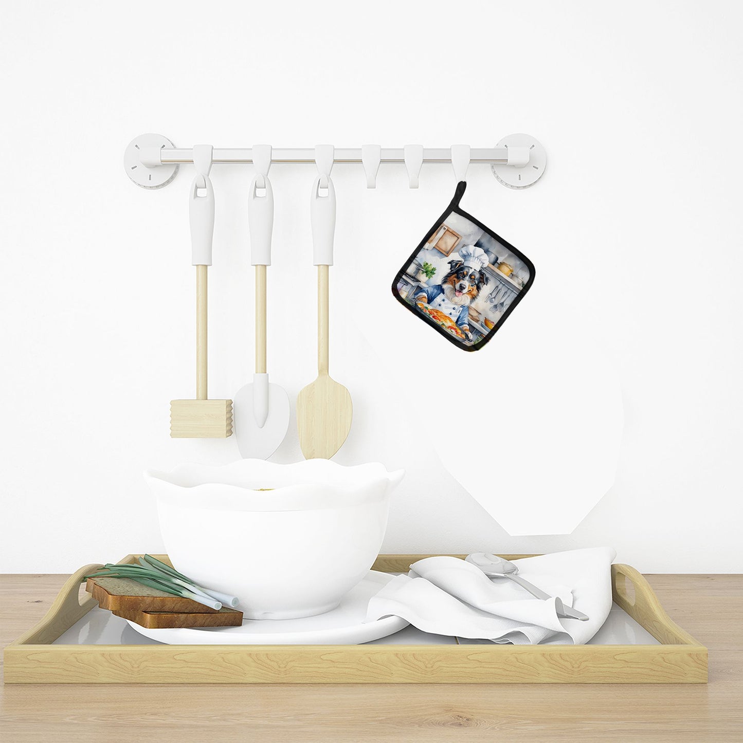 Australian Shepherd The Chef Pair of Pot Holders Kitchen Heat Resistant Pot Holders Sets Oven Hot Pads for Cooking Baking BBQ, 7 1/2 x 7 1/2