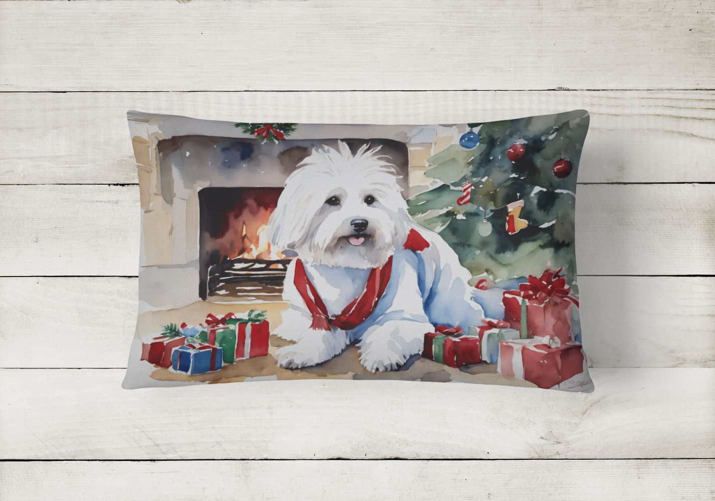 Cozy Christmas Throw Pillow Throw Pillow for Indoor Couch Bed Outdoor Patio Washable, Coton De Tulear 2640,12Hx16W