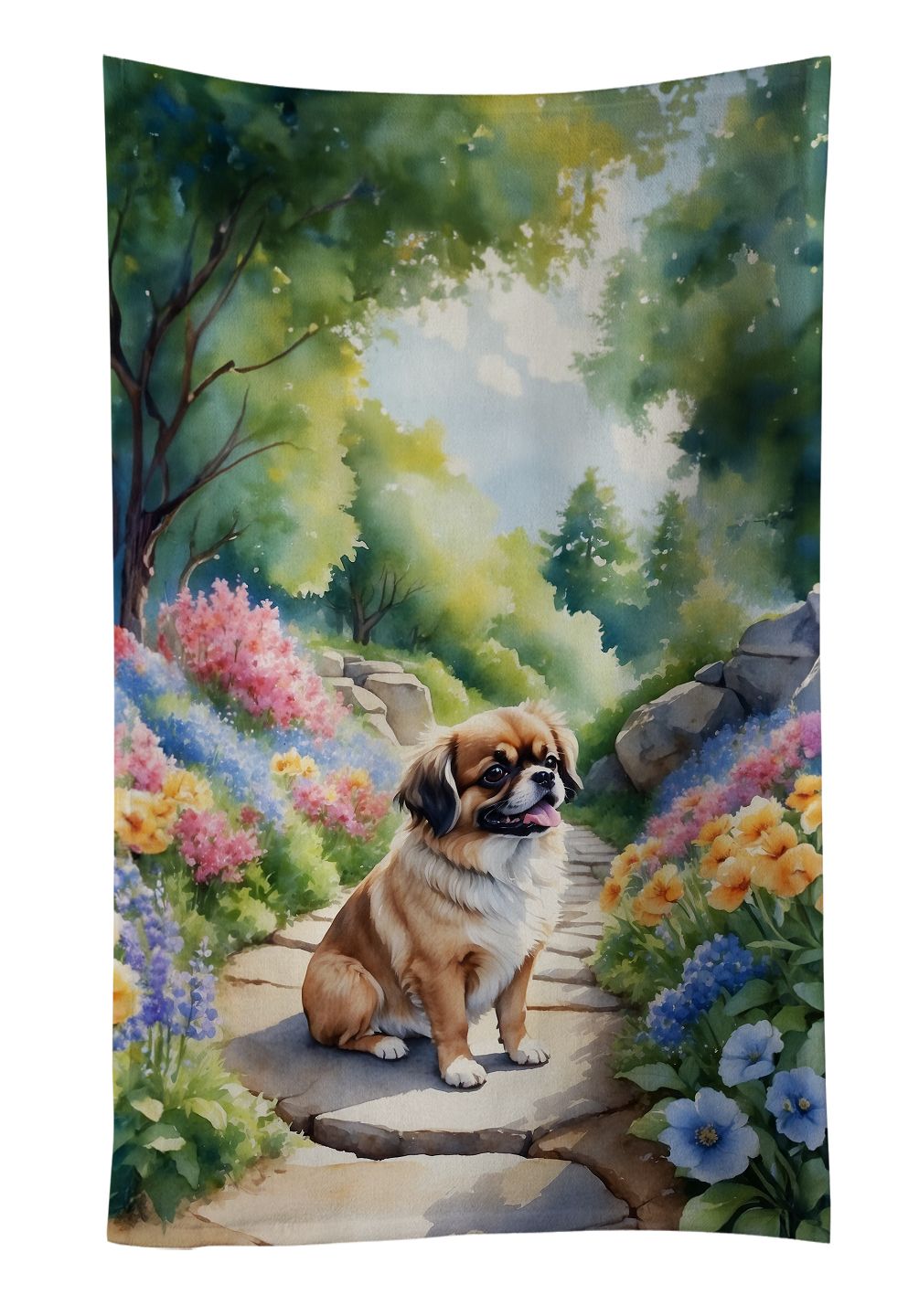 Tibetan Spaniel Spring Path Kitchen Towel Dish Cloths Guest Hand Towel Decorative Bathroom Towel for Face,Tea, Dishcloth, Kitchen and Bath