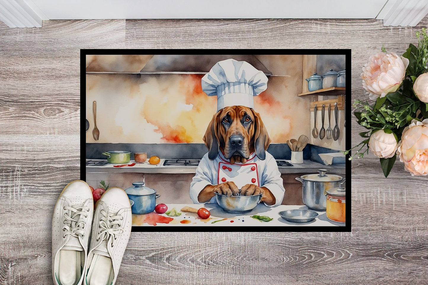 Bloodhound The Chef Doormat Front Door Mat Indoor Outdoor Rugs for Entryway, Non Slip Washable Low Pile, 24H X 36W