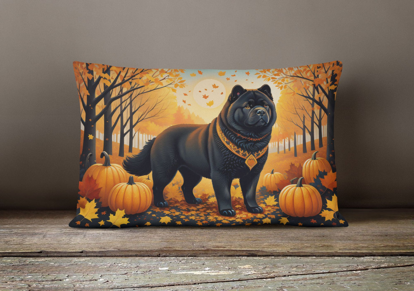 Autumn Leaves Throw Pillow Throw Pillow for Indoor Couch Bed Outdoor Patio Washable, Chow Chow Black,12Hx16W