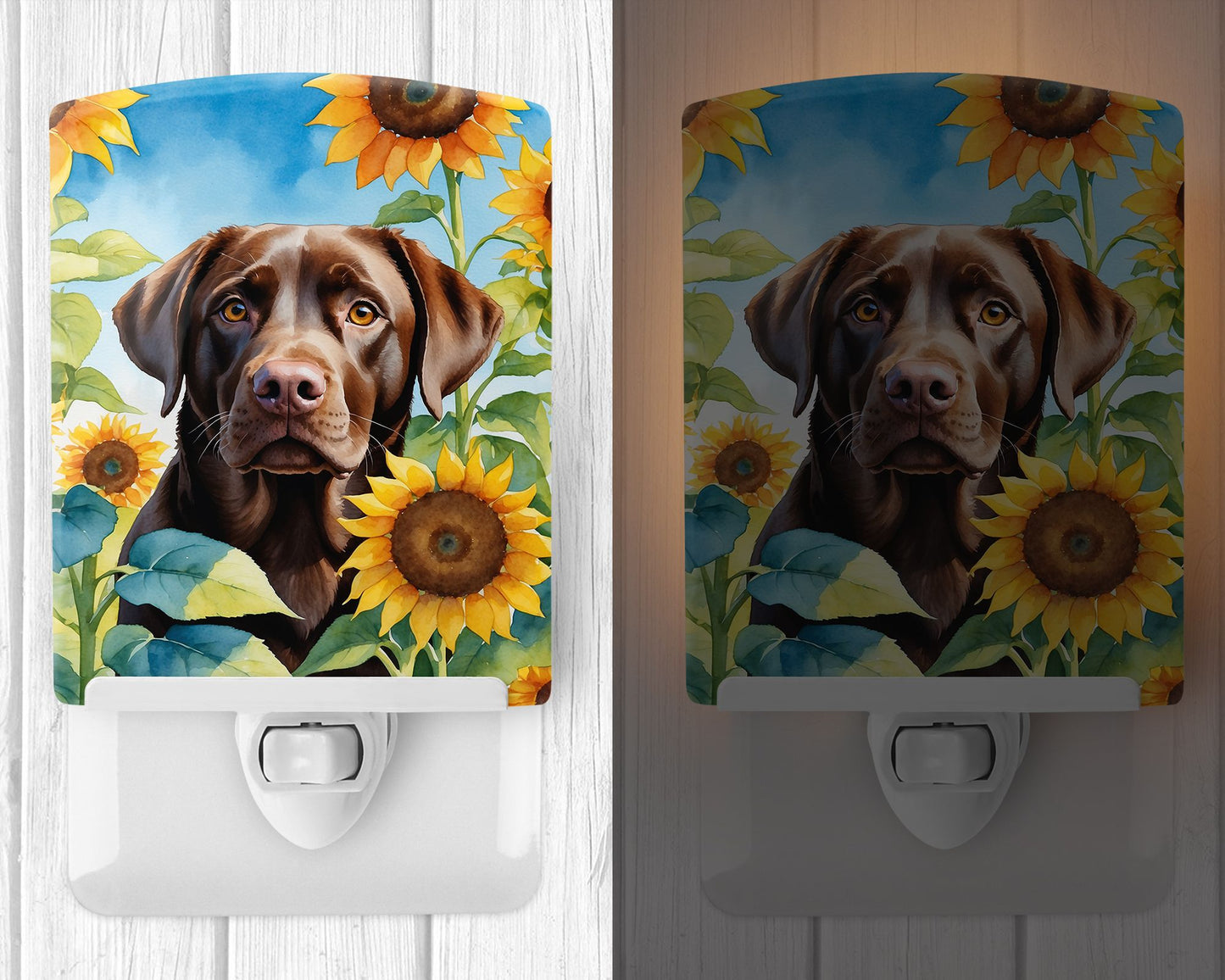 NEW Labrador Retriever in Sunflowers Ceramic Night Light Compact, UL-Certified, Ideal for Bedroom, Bathroom, Nursery, Hallway, Kitchen, 6x4x3, Multicolor