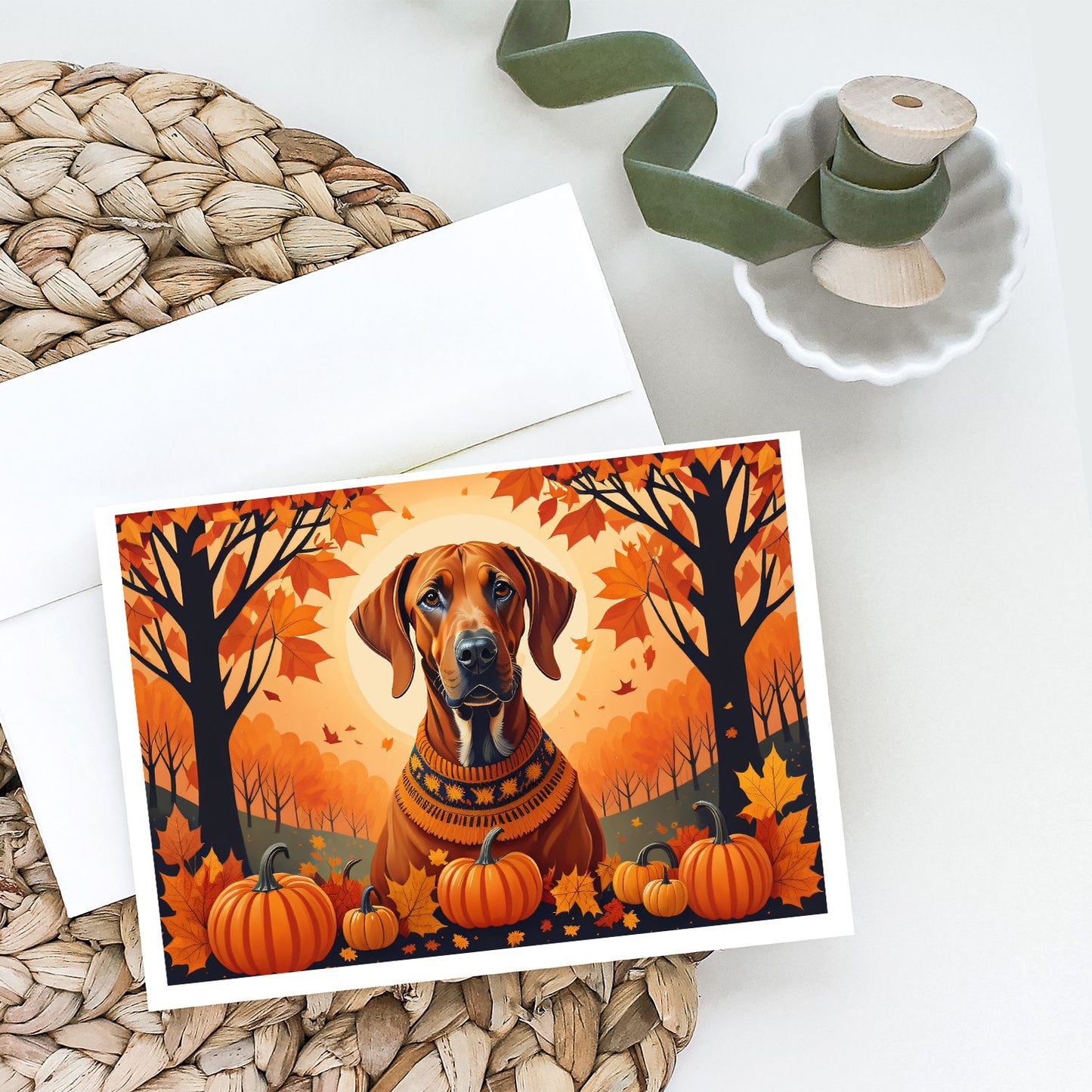 Rhodesian Ridgeback Fall Greeting Cards Pack of 8 Blank Cards with Envelopes Whimsical A7 Size 5x7 Blank Note Cards