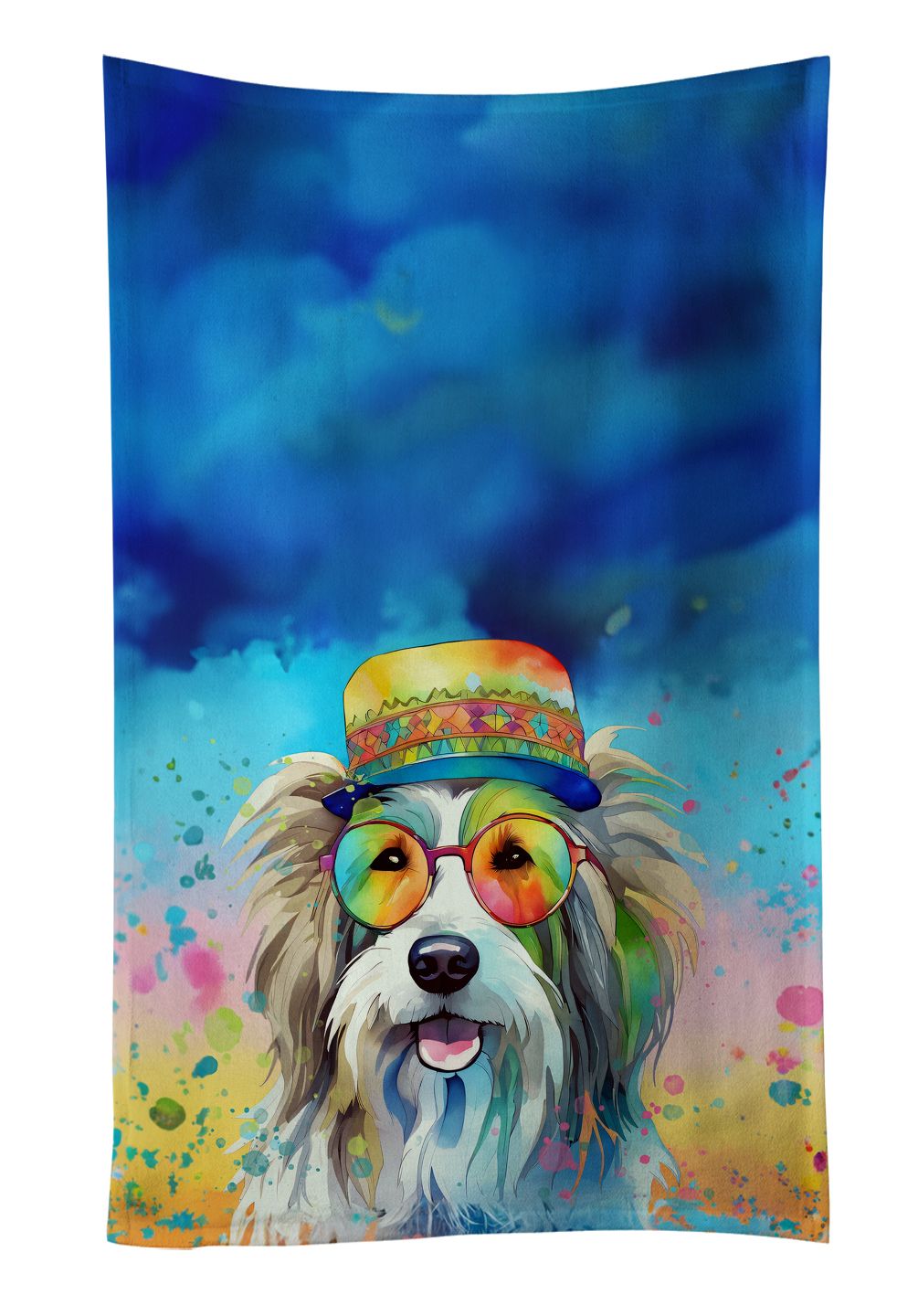 Bearded Collie Hippie Dawg Kitchen Towel Dish Cloths Guest Hand Towel Decorative Bathroom Towel for Face,Tea, Dishcloth, Kitchen and Bath