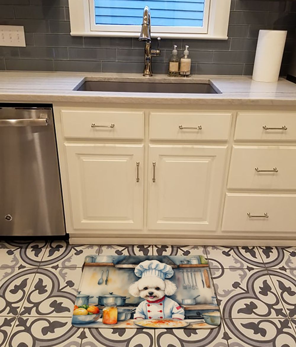 Bichon Frise The Chef Memory Foam Kitchen Mat Machine Washable Anti-Fatigue Mat Cushion Comfort Bath Mat or Kitchen Rug