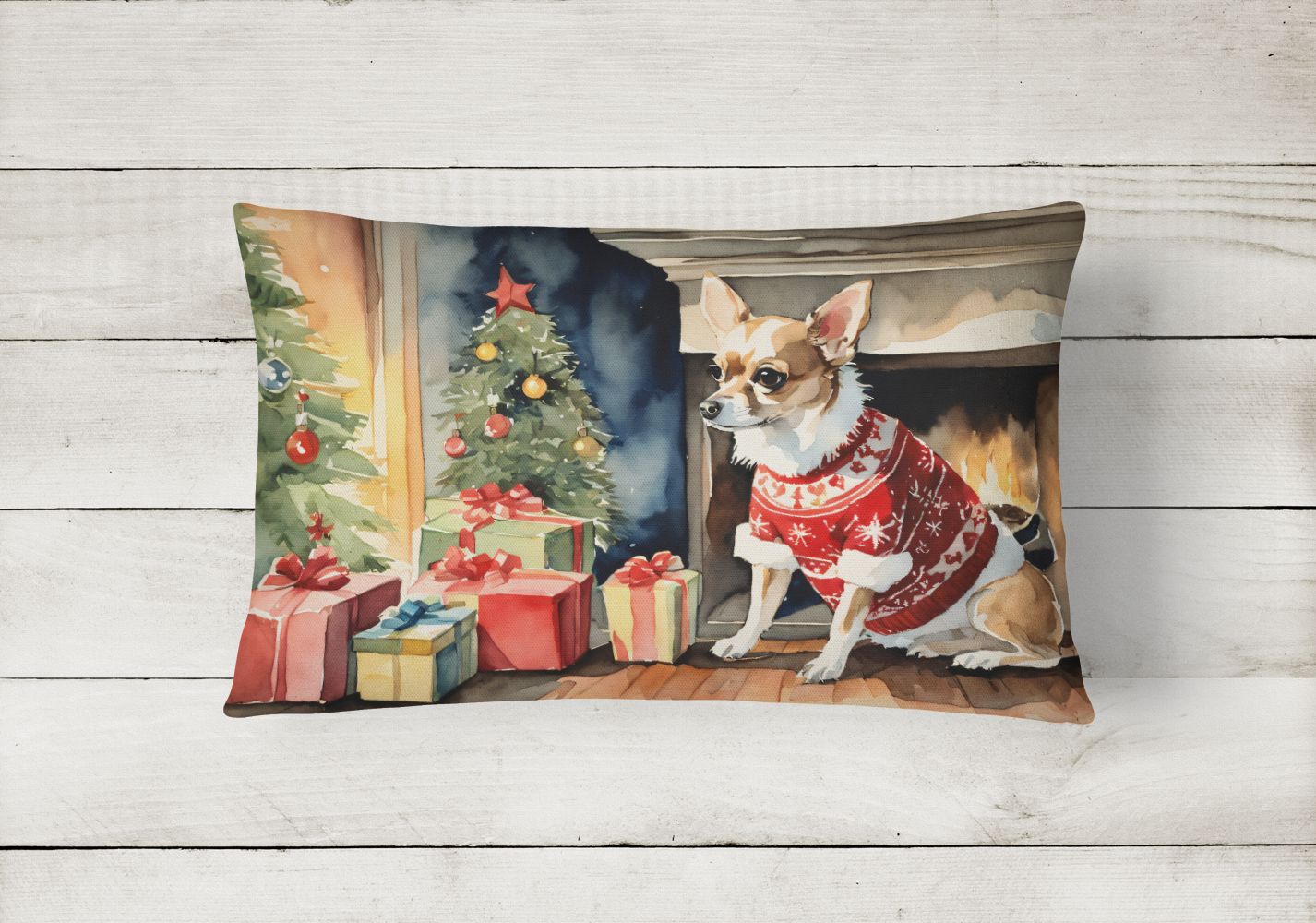 Waiting on Christmas Throw Pillow Throw Pillow for Indoor Couch Bed Outdoor Patio Washable, Chihuahua 1324,12Hx16W