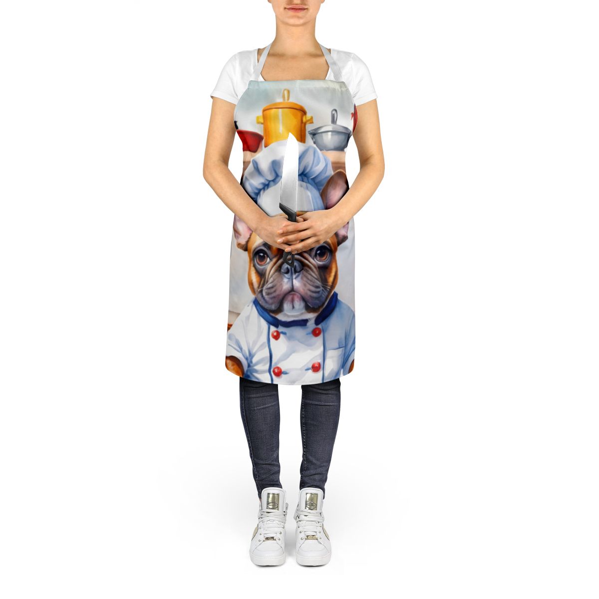 French Bulldog The Chef Apron Cooking Kitchen Server Baking Crafts Gardening for Adult Women Men, Unisex, Large, Multicolor