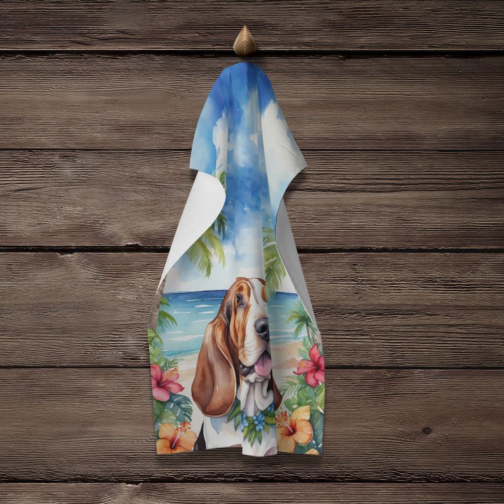 Basset Hound Luau Kitchen Towel Dish Cloths Guest Hand Towel Decorative Bathroom Towel for Face,Tea, Dishcloth, Kitchen and Bath
