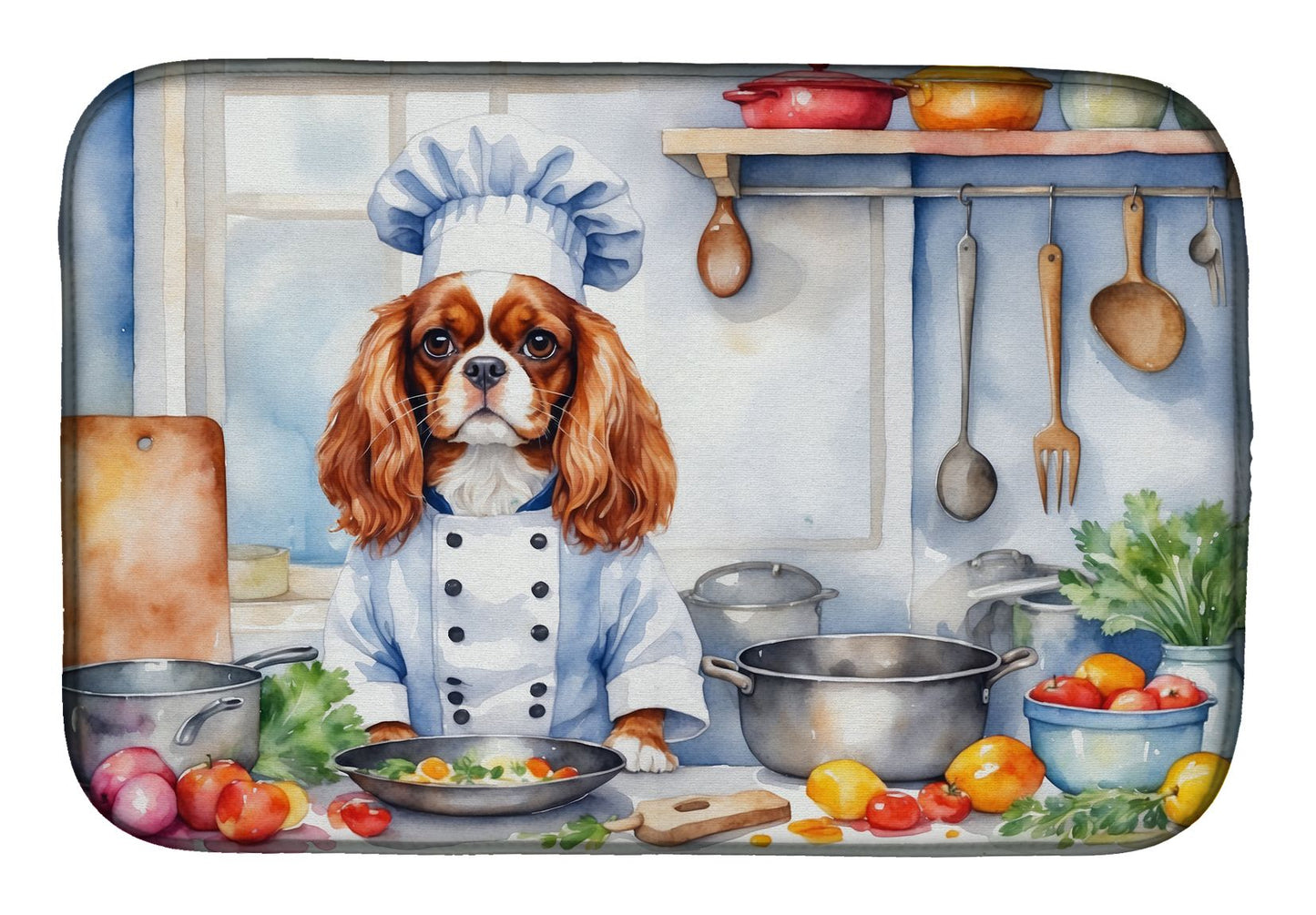 Cavalier Spaniel The Chef Dish Drying Mat Absorbent Dish Drying Mat Pad for Kitchen Counter Dish Drainer Mat for Countertop, 14 x 21", Multicolor