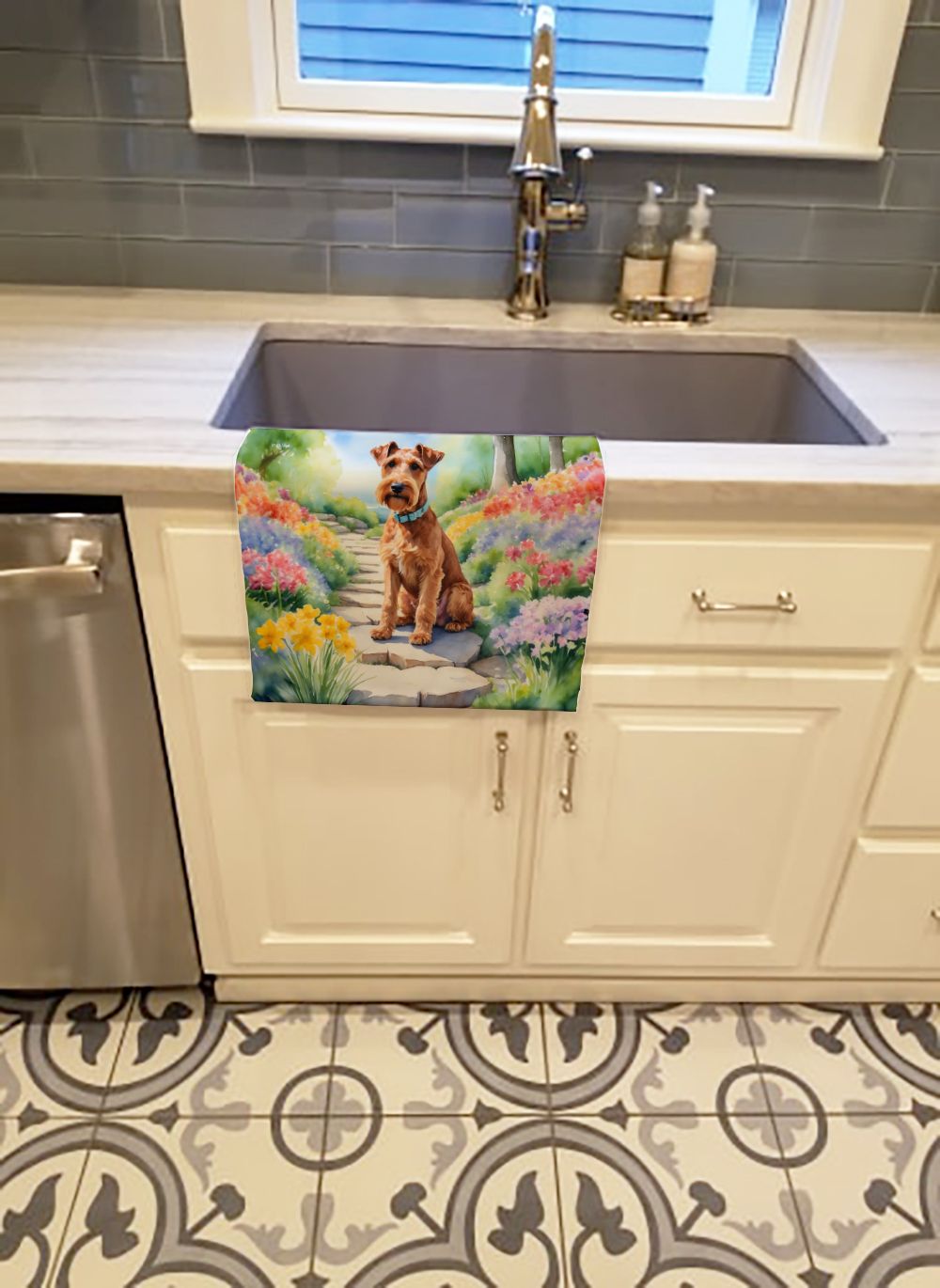 Irish Terrier Spring Path Kitchen Towel Dish Cloths Guest Hand Towel Decorative Bathroom Towel for Face,Tea, Dishcloth, Kitchen and Bath