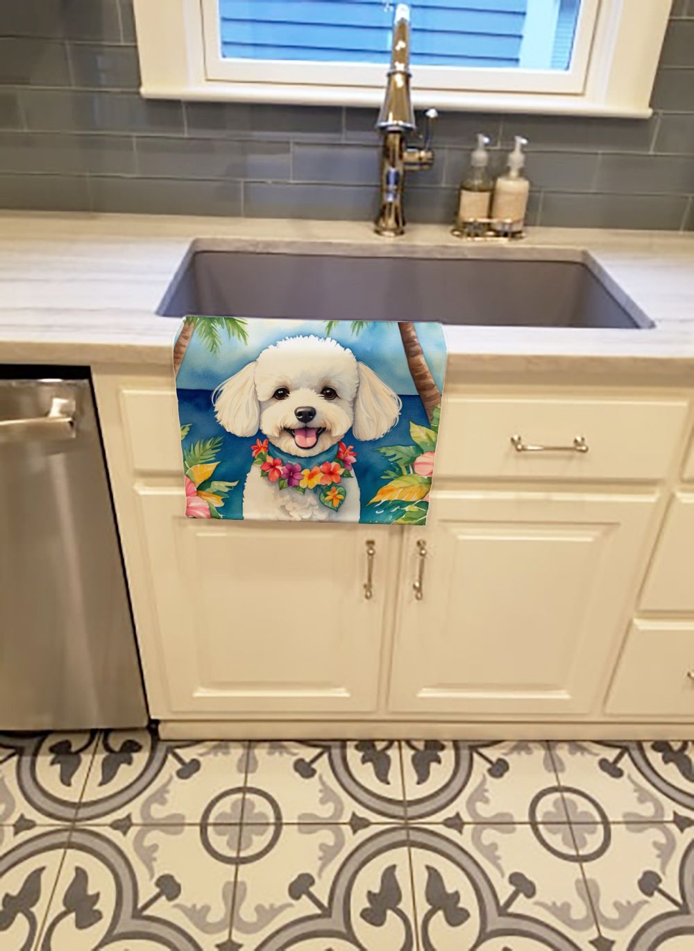 Bichon Frise Luau Kitchen Towel Dish Cloths Guest Hand Towel Decorative Bathroom Towel for Face,Tea, Dishcloth, Kitchen and Bath