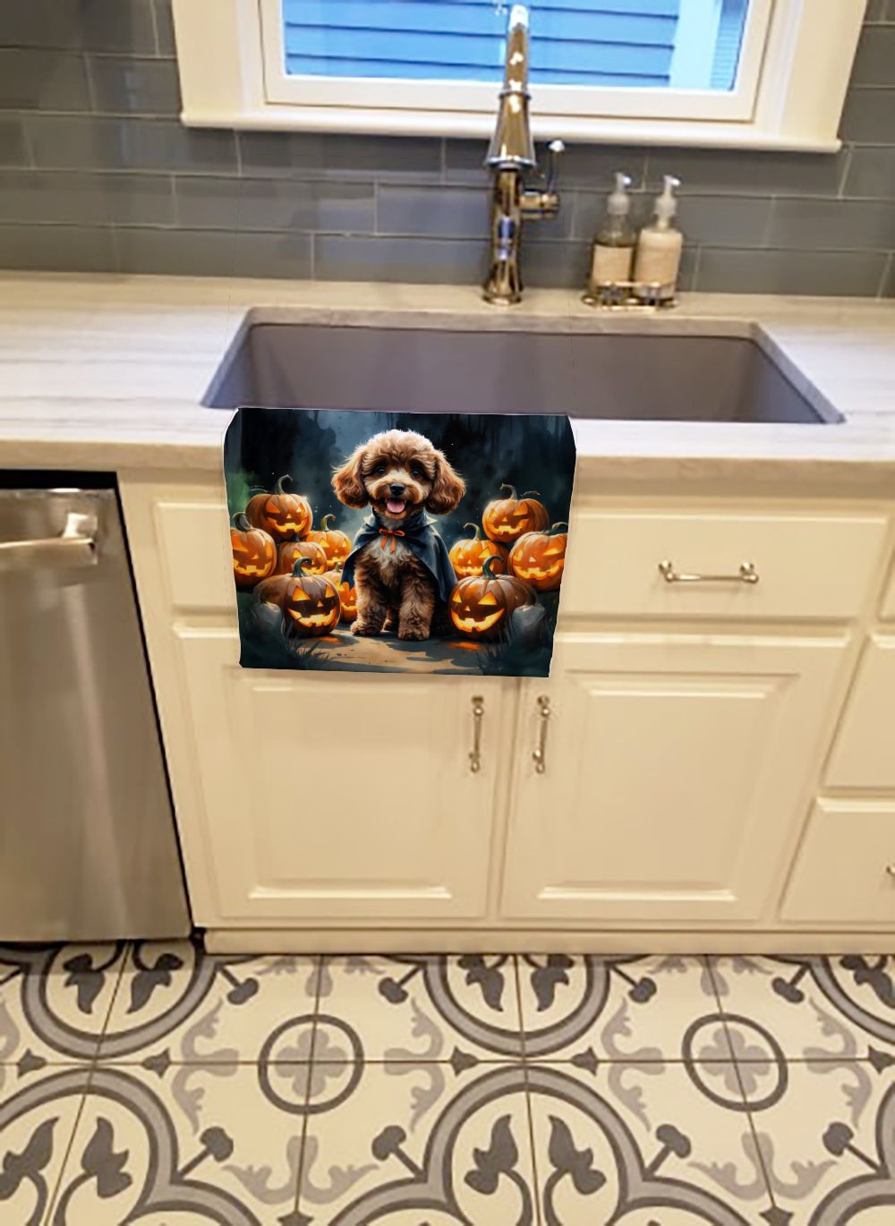 Chocolate Poodle Puppy Halloween Kitchen Towel Dish Cloths Guest Hand Towel Decorative Bathroom Towel for Face,Tea, Dishcloth, Kitchen and Bath