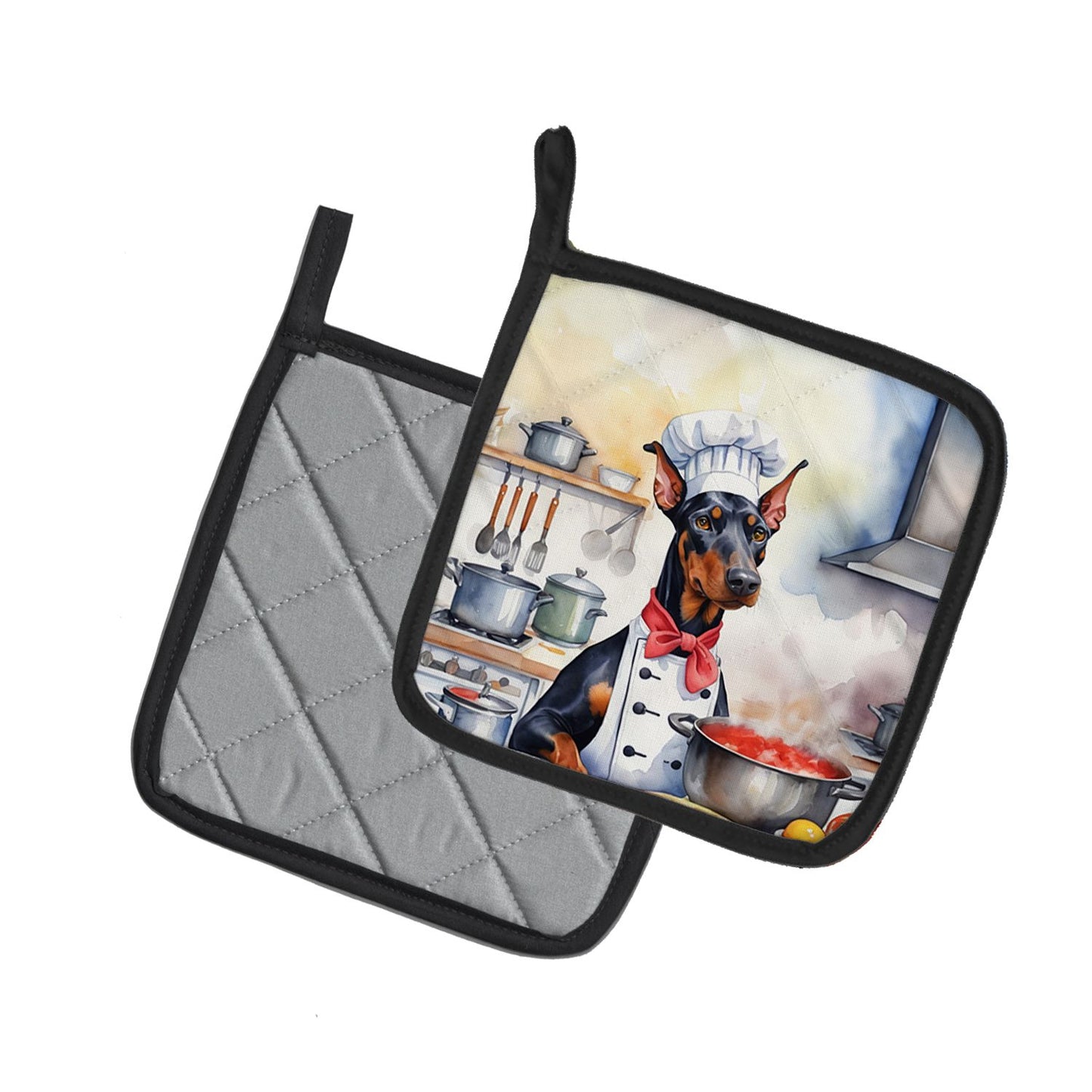Doberman Pinscher The Chef Pair of Pot Holders Kitchen Heat Resistant Pot Holders Sets Oven Hot Pads for Cooking Baking BBQ, 7 1/2 x 7 1/2