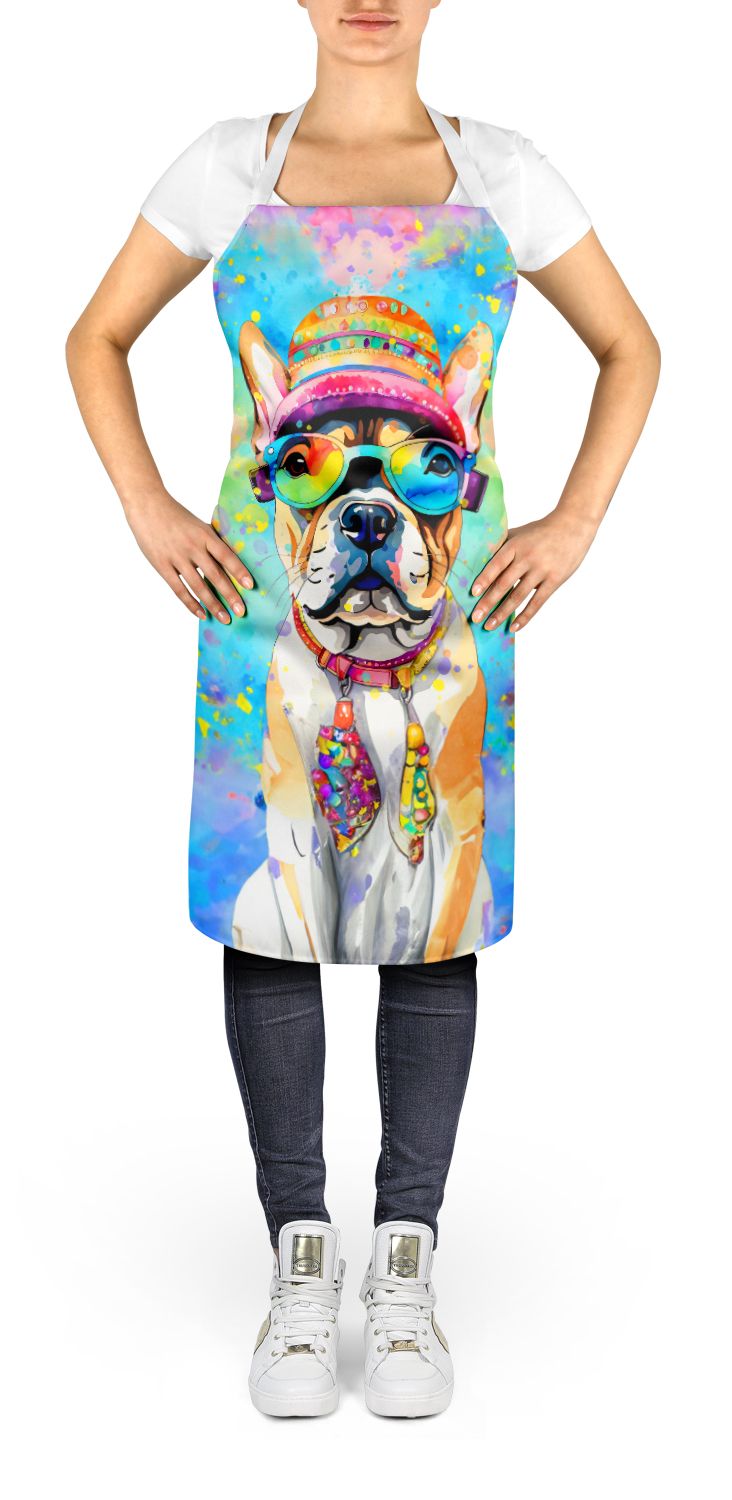 French Bulldog Hippie Dawg Apron Cooking Kitchen Server Baking Crafts Gardening for Adult Women Men, Unisex, Large, Multicolor