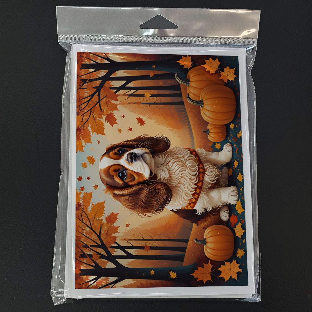 Cavalier Spaniel Fall Greeting Cards Pack of 8 Blank Cards with Envelopes Whimsical A7 Size 5x7 Blank Note Cards