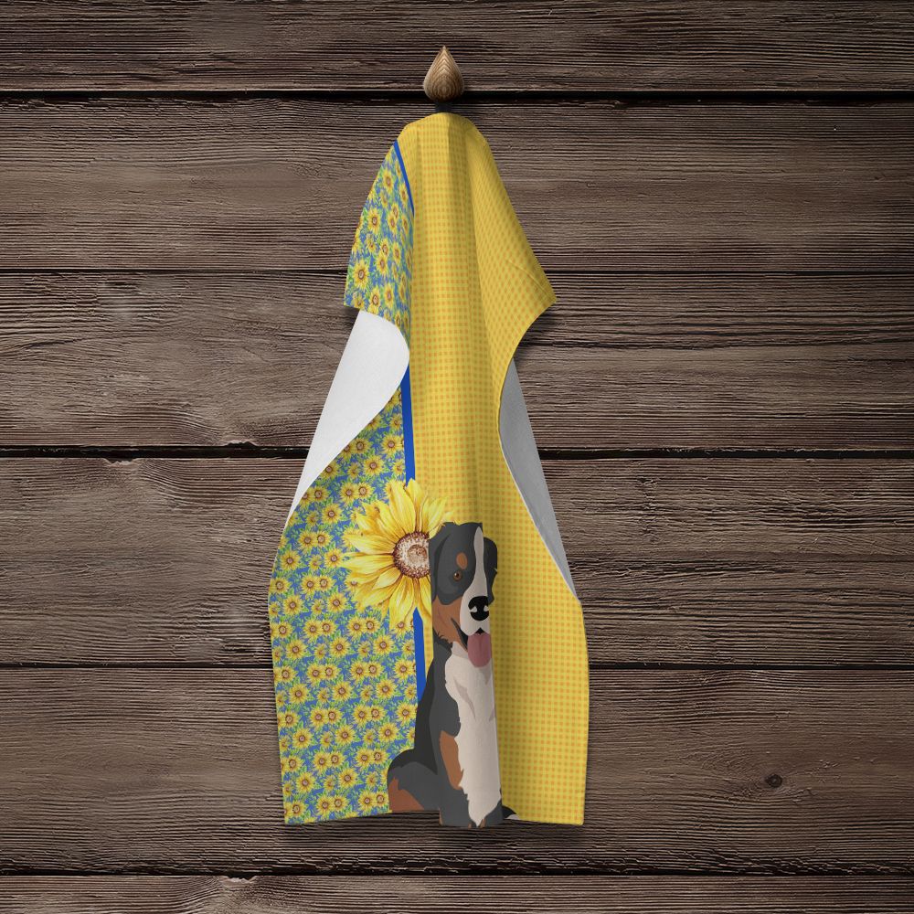 Summer Sunflowers Bernese Mountain Dog Kitchen Towel Dish Cloths Guest Hand Towel Decorative Bathroom Towel for Face,Tea, Dishcloth, Kitchen and Bath