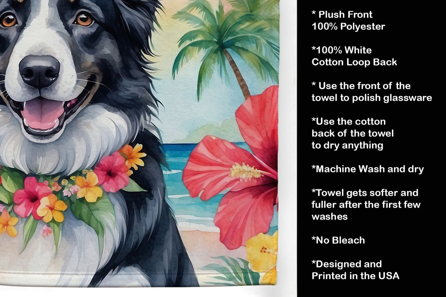 Border Collie Luau Kitchen Towel Dish Cloths Guest Hand Towel Decorative Bathroom Towel for Face,Tea, Dishcloth, Kitchen and Bath