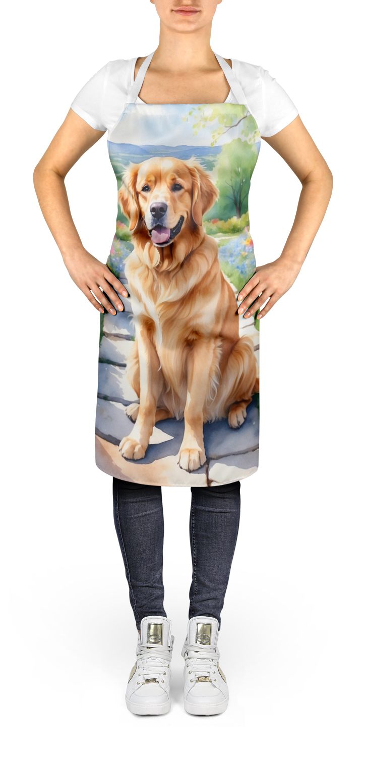 Golden Retriever Spring Path Apron Cooking Kitchen Server Baking Crafts Gardening for Adult Women Men, Unisex, Large, Multicolor
