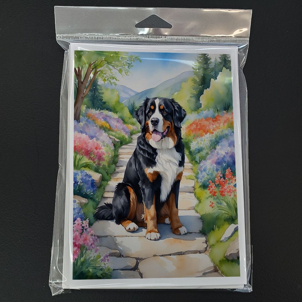Bernese Mountain Dog Spring Path Greeting Cards Pack of 8 Blank Cards with Envelopes Whimsical A7 Size 5x7 Blank Note Cards
