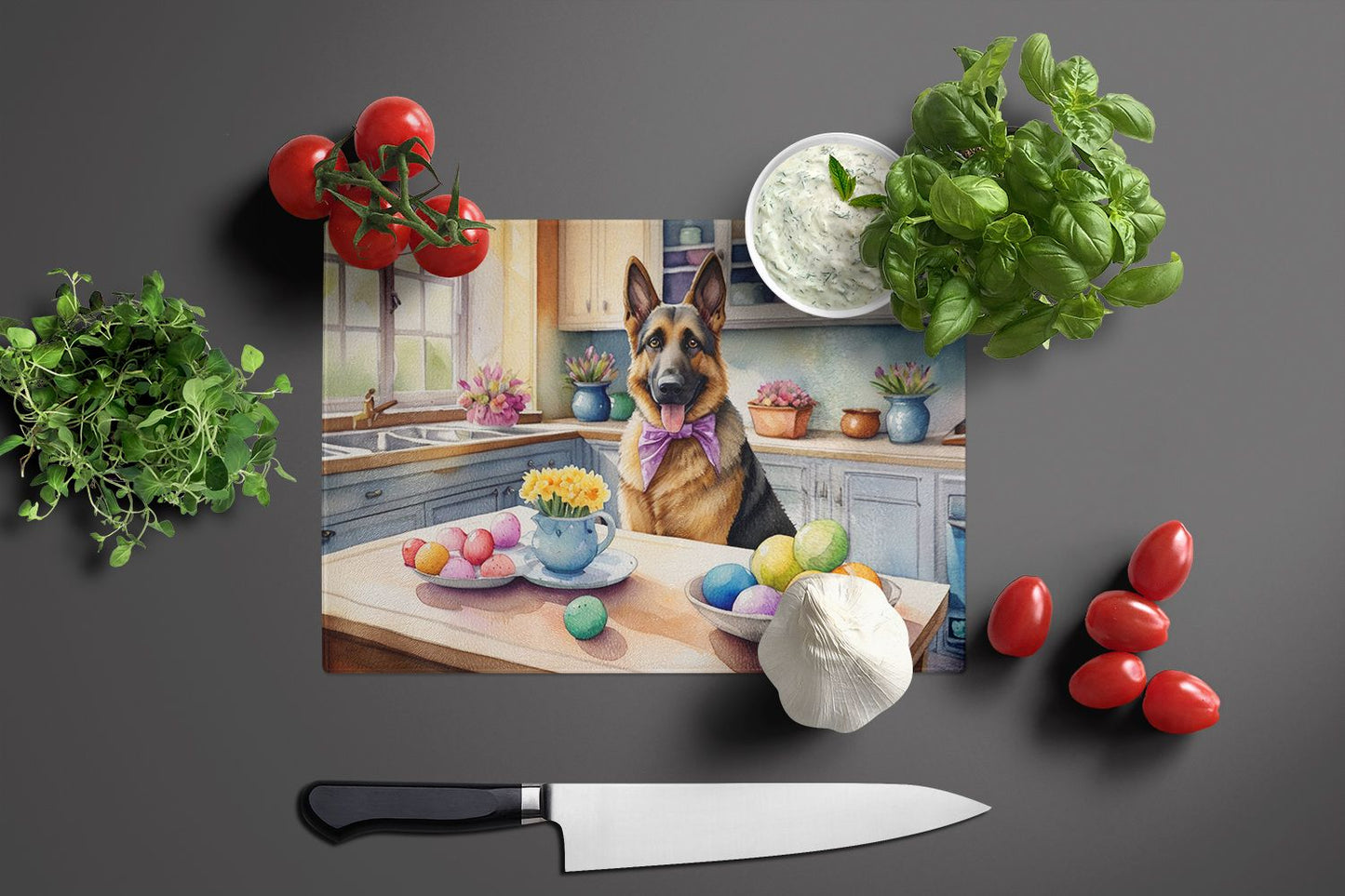 NEW Decorating Easter German Shepherd Glass Cutting Board Decorative Tempered Glass Kitchen Cutting and Serving Board Large Size Chopping Board