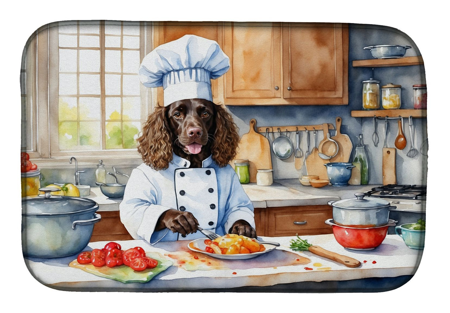 American Water Spaniel The Chef Dish Drying Mat Absorbent Dish Drying Mat Pad for Kitchen Counter Dish Drainer Mat for Countertop, 14 x 21", Multicolor