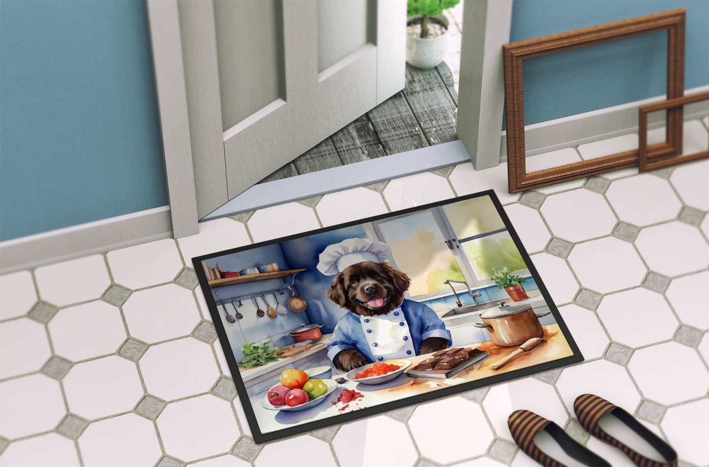 Newfoundland The Chef Doormat Front Door Mat Indoor Outdoor Rugs for Entryway, Non Slip Washable Low Pile, 24H X 36W