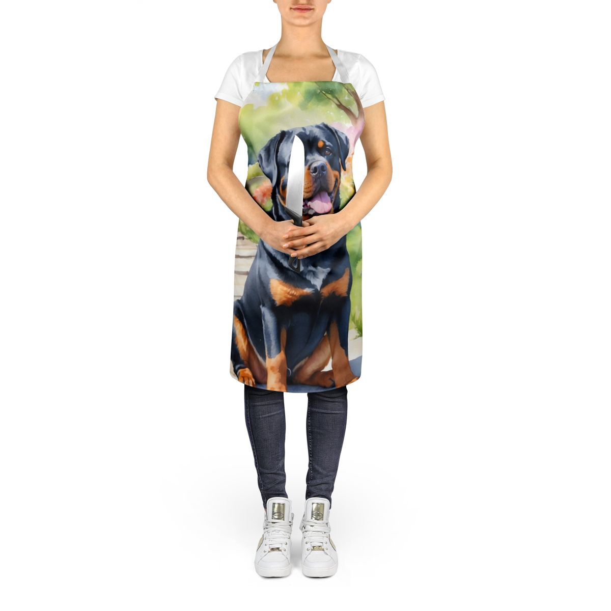 Rottweiler Spring Path Apron Cooking Kitchen Server Baking Crafts Gardening for Adult Women Men, Unisex, Large, Multicolor