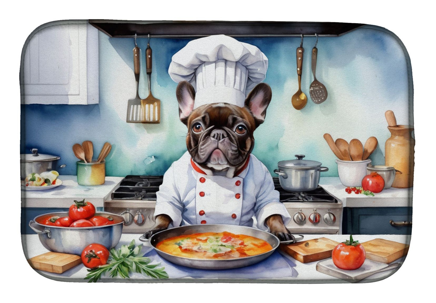 French Bulldog The Chef Dish Drying Mat Absorbent Dish Drying Mat Pad for Kitchen Counter Dish Drainer Mat for Countertop, 14 x 21", Multicolor
