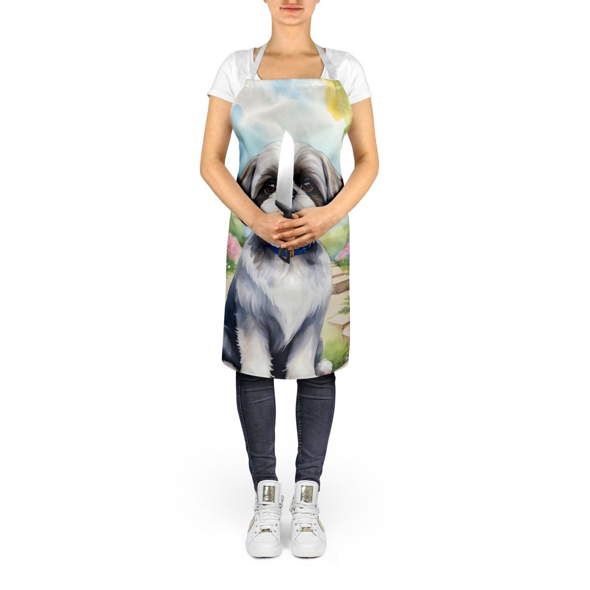 Shih Tzu Spring Path Apron Cooking Kitchen Server Baking Crafts Gardening for Adult Women Men, Unisex, Large, Multicolor