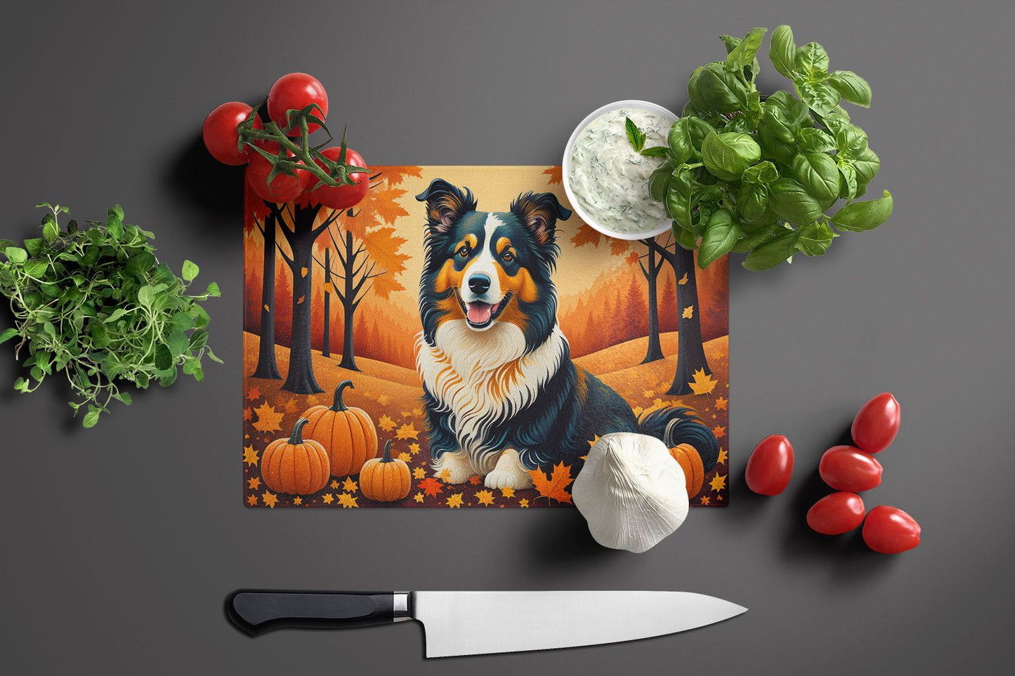 NEW Collie Fall Glass Cutting Board Decorative Tempered Glass Kitchen Cutting and Serving Board Large Size Chopping Board