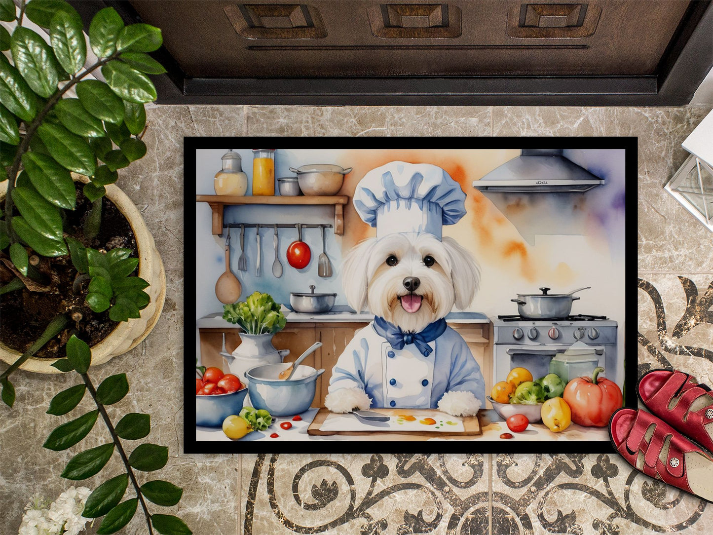 NEW Coton de Tulear The Chef Doormat Front Door Mat Indoor Outdoor Rugs for Entryway, Non Slip Washable Low Pile, 18H X 27W