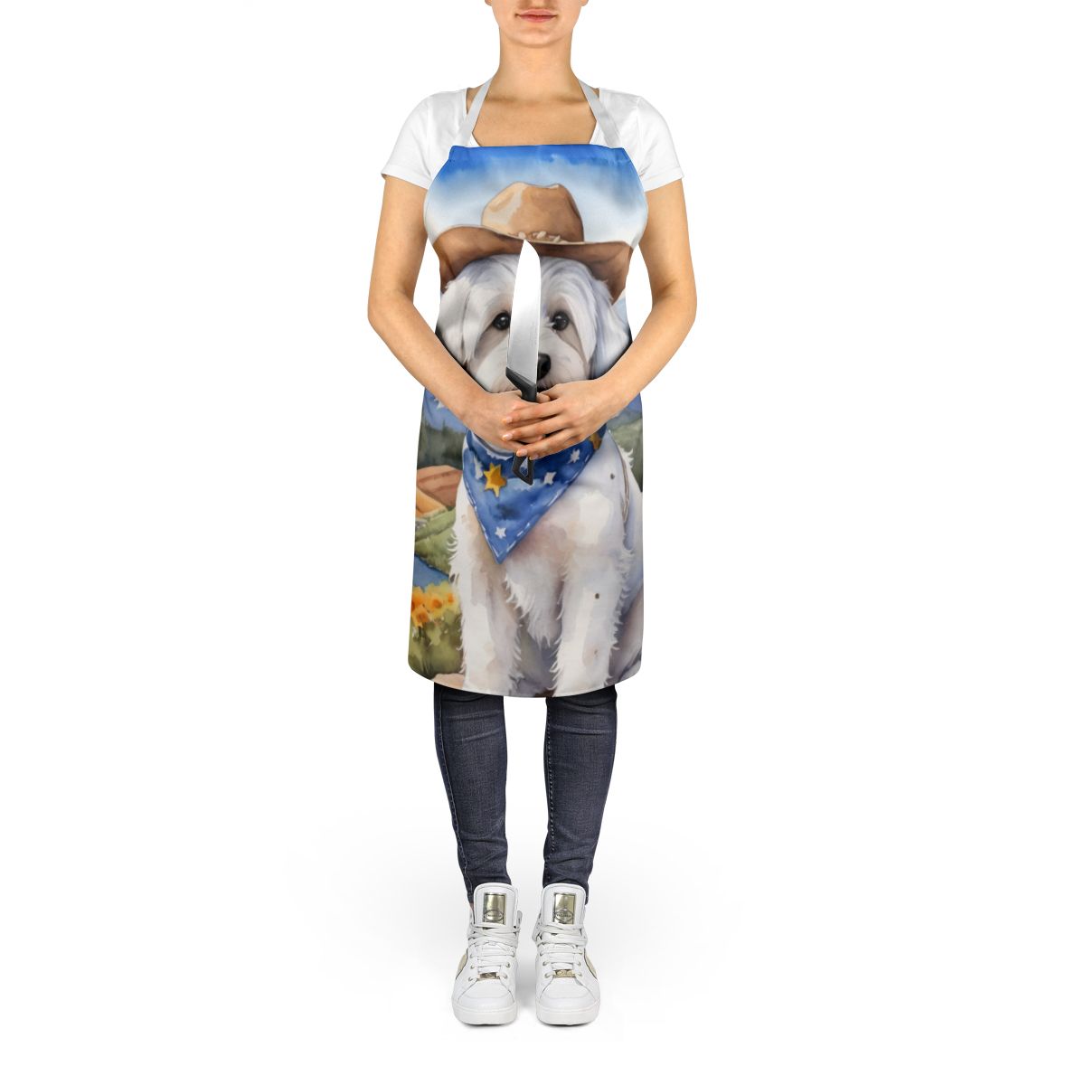 Coton de Tulear Cowboy Welcome Apron Cooking Kitchen Server Baking Crafts Gardening for Adult Women Men, Unisex, Large, Multicolor