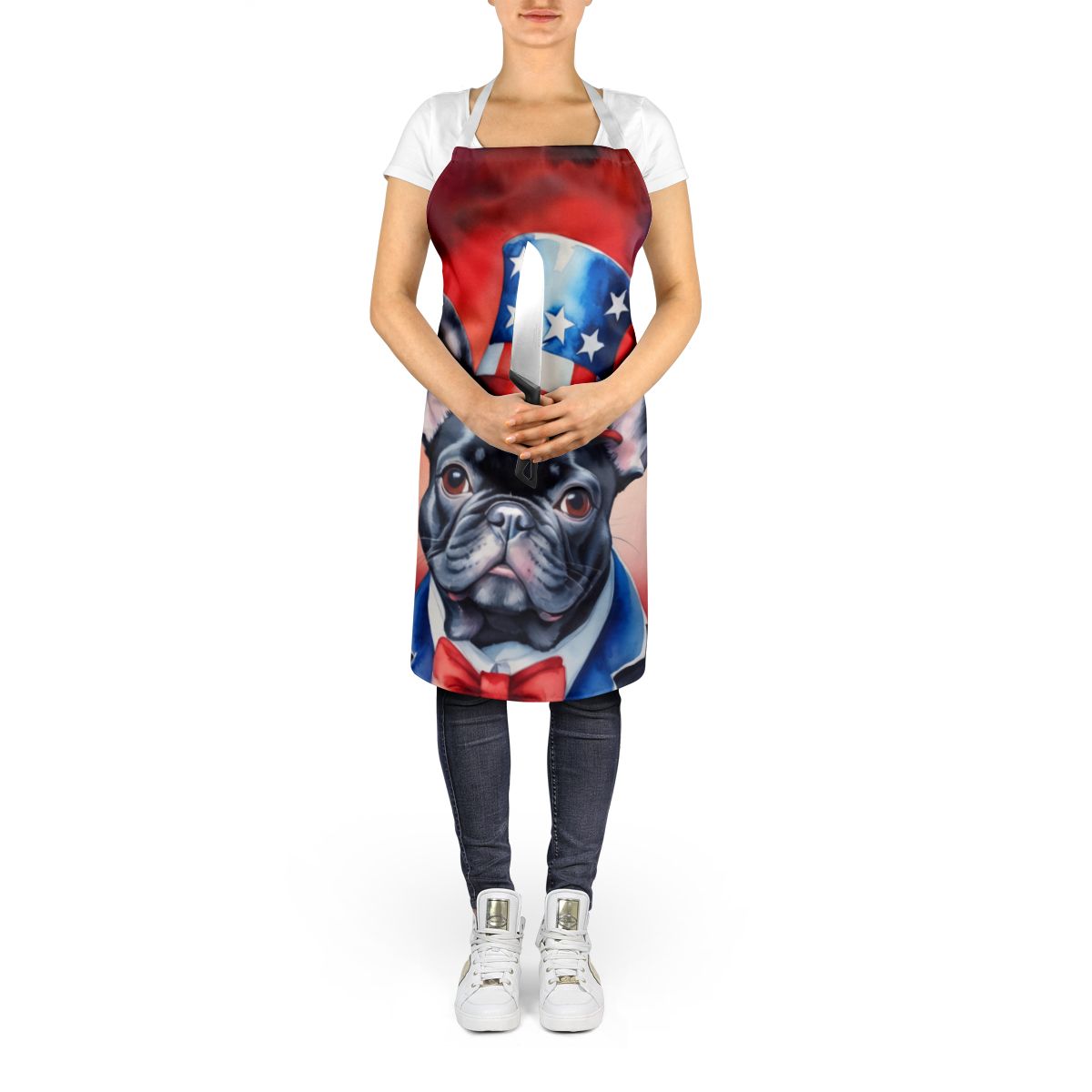 French Bulldog Patriotic American Apron Cooking Kitchen Server Baking Crafts Gardening for Adult Women Men, Unisex, Large, Multicolor