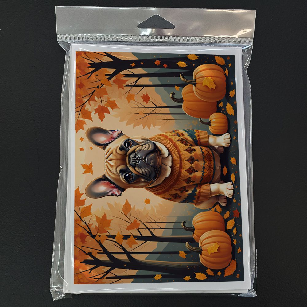 Fawn French Bulldog Fall Greeting Cards Pack of 8 Blank Cards with Envelopes Whimsical A7 Size 5x7 Blank Note Cards