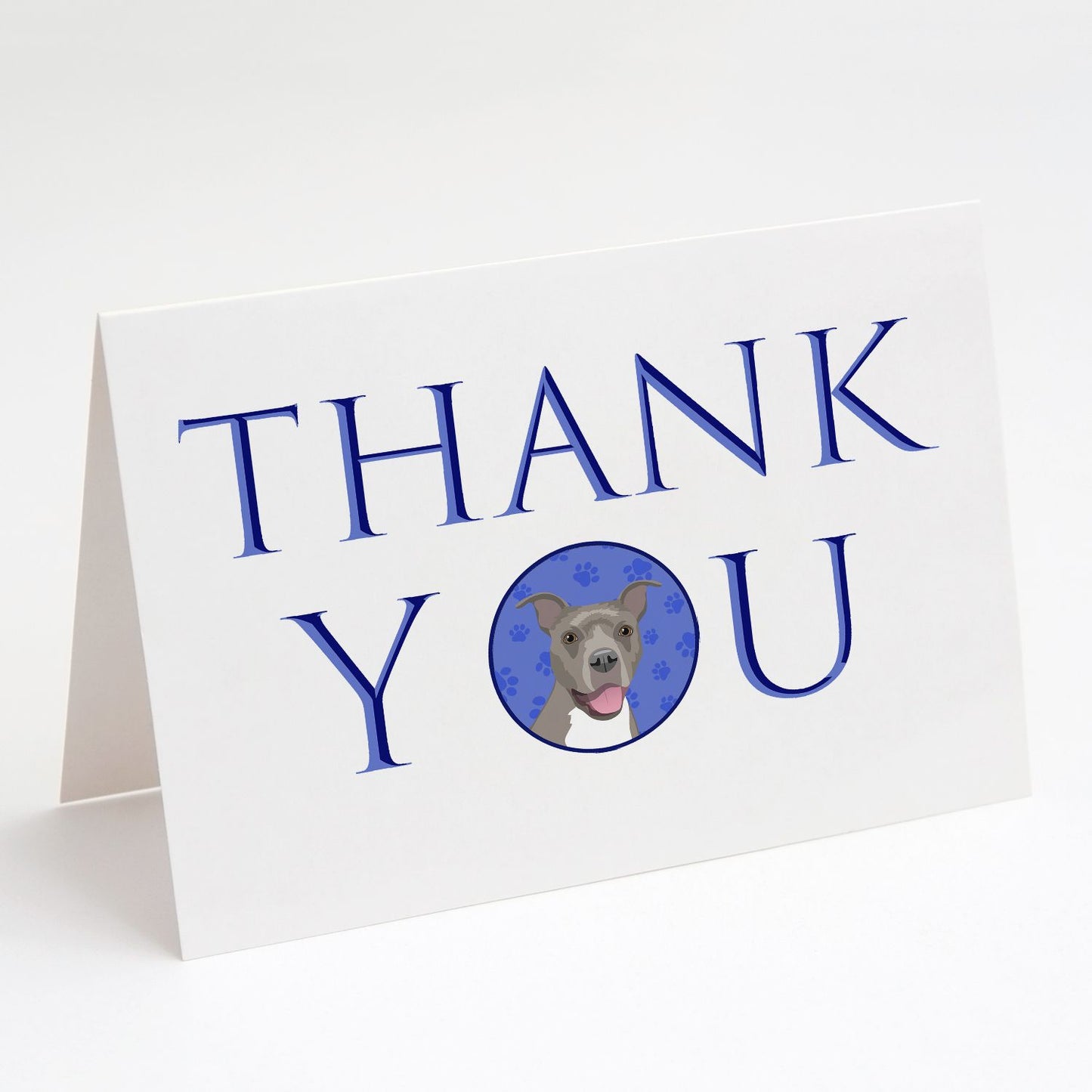 Pit Bull Blue #1 Thank You Greeting Cards Pack of 8 Blank Cards with Envelopes Whimsical A7 Size 5x7 Blank Note Cards