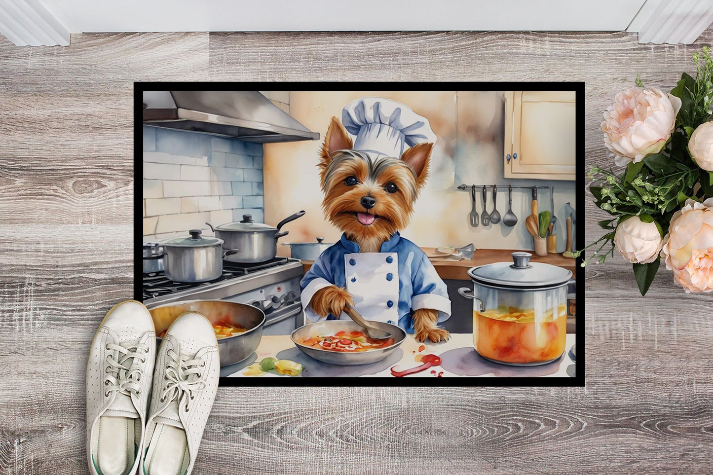 NEW Silky Terrier The Chef Doormat Front Door Mat Indoor Outdoor Rugs for Entryway, Non Slip Washable Low Pile, 18H X 27W