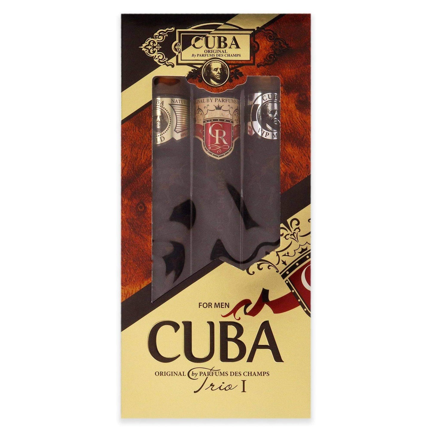 Cuba Trio 1 by Cuba for Men - 3 Pc Gift Set 1.17oz Cuba Gold EDT Spray, 1.17oz Cuba Royal EDT Spray, 1.17oz Cuba VIP EDT Spray