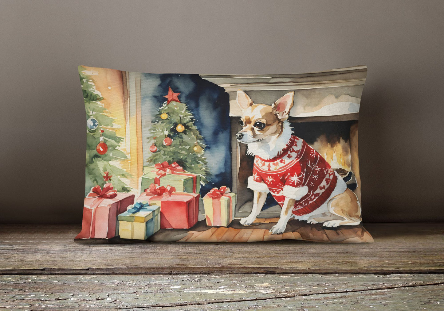 Waiting on Christmas Throw Pillow Throw Pillow for Indoor Couch Bed Outdoor Patio Washable, Chihuahua 1324,12Hx16W