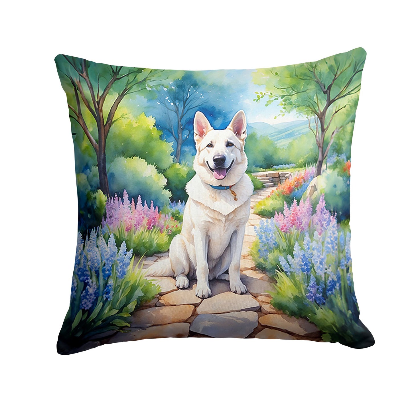 German Shepherd Spring Path Throw Pillow Machine Washable, Indoor Outdoor Decorative Pillow for Couch, Bed or Patio, 18Hx18W