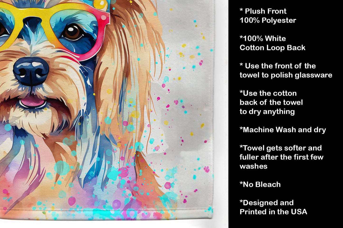 Yorkshire Terrier Hippie Dawg Kitchen Towel Dish Cloths Guest Hand Towel Decorative Bathroom Towel for Face,Tea, Dishcloth, Kitchen and Bath