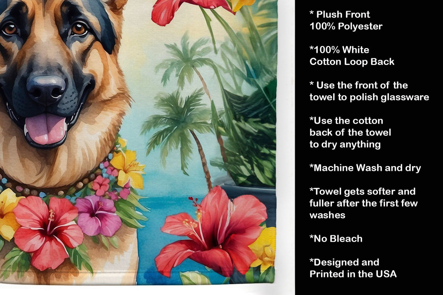German Shepherd Luau Kitchen Towel Dish Cloths Guest Hand Towel Decorative Bathroom Towel for Face,Tea, Dishcloth, Kitchen and Bath