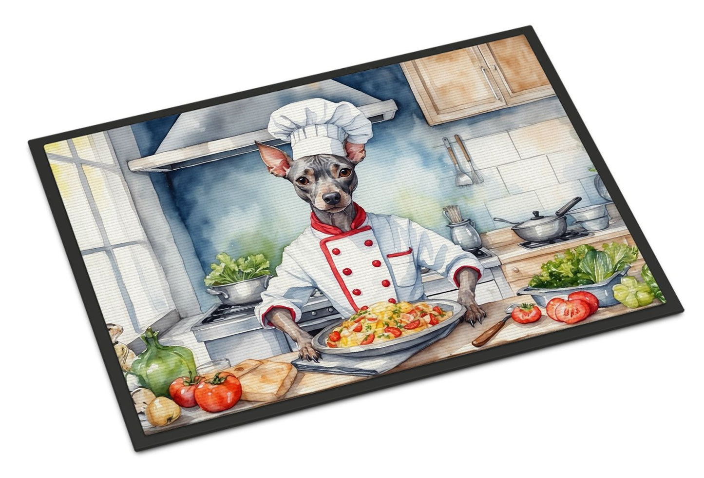 American Hairless Terrier The Chef Doormat Front Door Mat Indoor Outdoor Rugs for Entryway, Non Slip Washable Low Pile, 24H X 36W